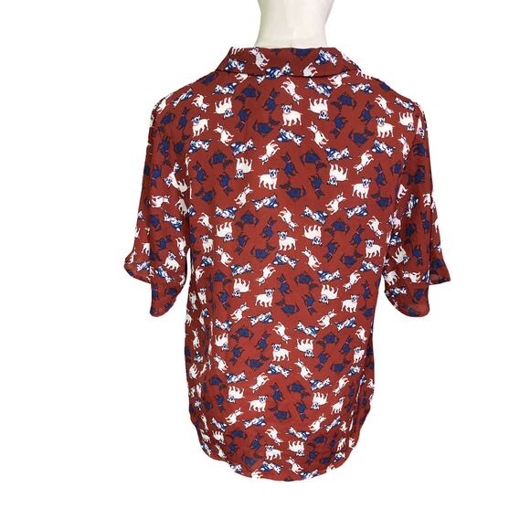 Monteau Dog Print Tie Front Blouse Rust Red Size L NWT - Picture 5 of 8